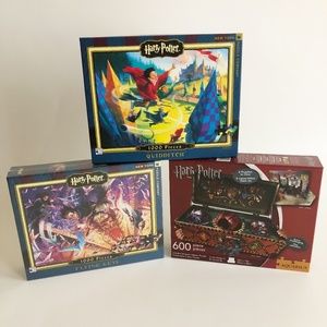 Lot 3 Harry Potter Puzzles- flying keys- quidditch- 2 sided SEALED & Opened